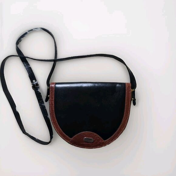 Gianni Firenze Small Mini Two-toned Black Crossbody Italian Leather Handbag Long - Picture 1 of 16